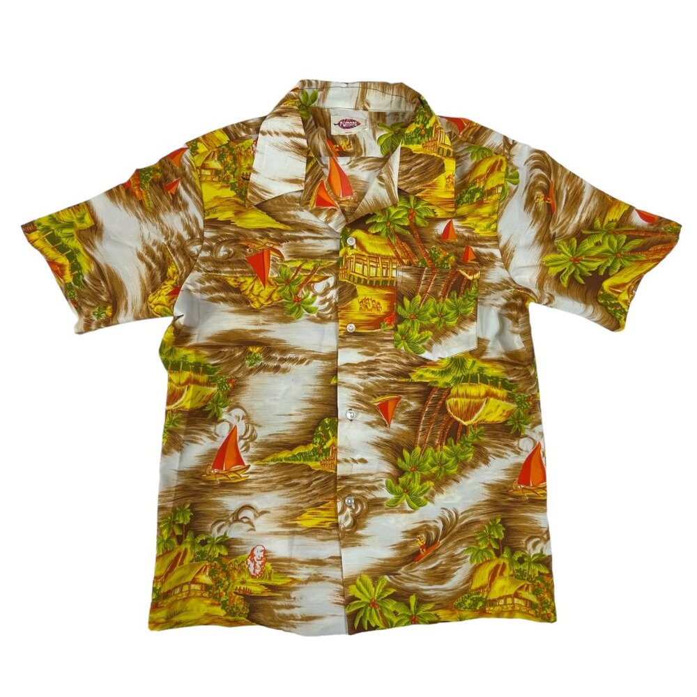 Vintage Pomare Hawaiian Shirt Sz M Mens Aloha‎ Button Front Beach Bright